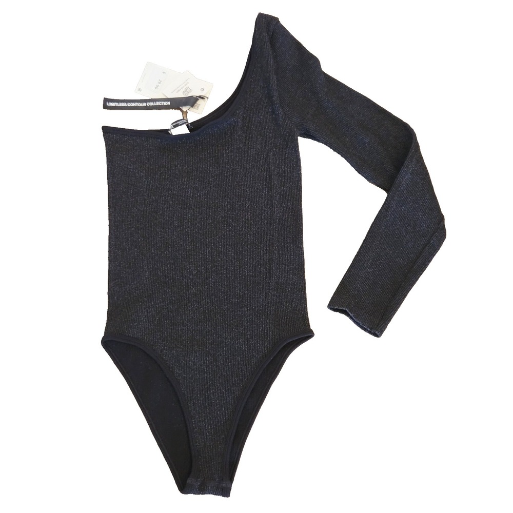 NEW Zara Women One Shoulder Stretch Contour Bodysuit Black Shimmer M/L 7901/455